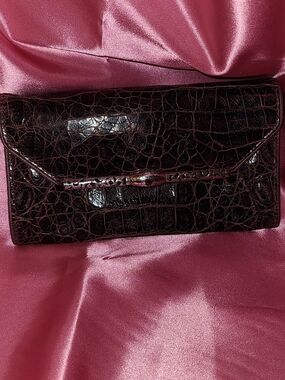 Brighton Dark Brown Croc-Embossed Leather Clutch